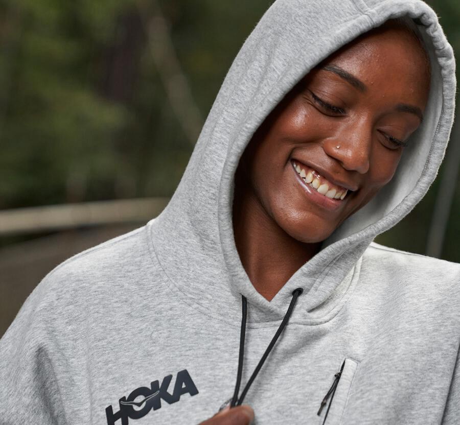 Hoka One One Womens Hoodie - Performance - Grey - LCIH15084